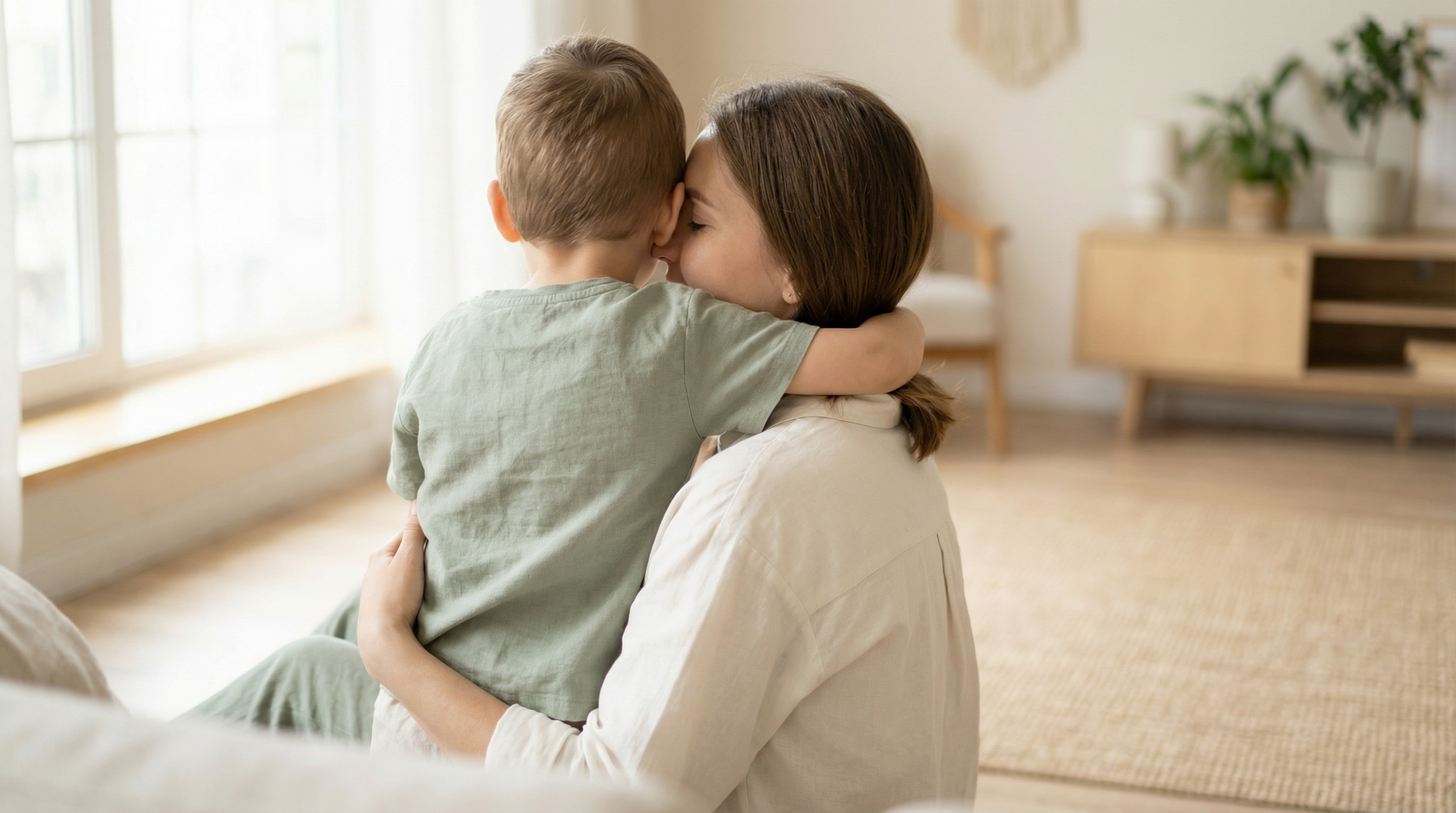 Mor og barn i en omfavnelse